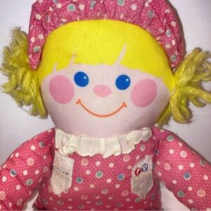 Fisher-Price 1984 Pink Polka Dot Doll with Yellow Hair rattles and squeaks!!